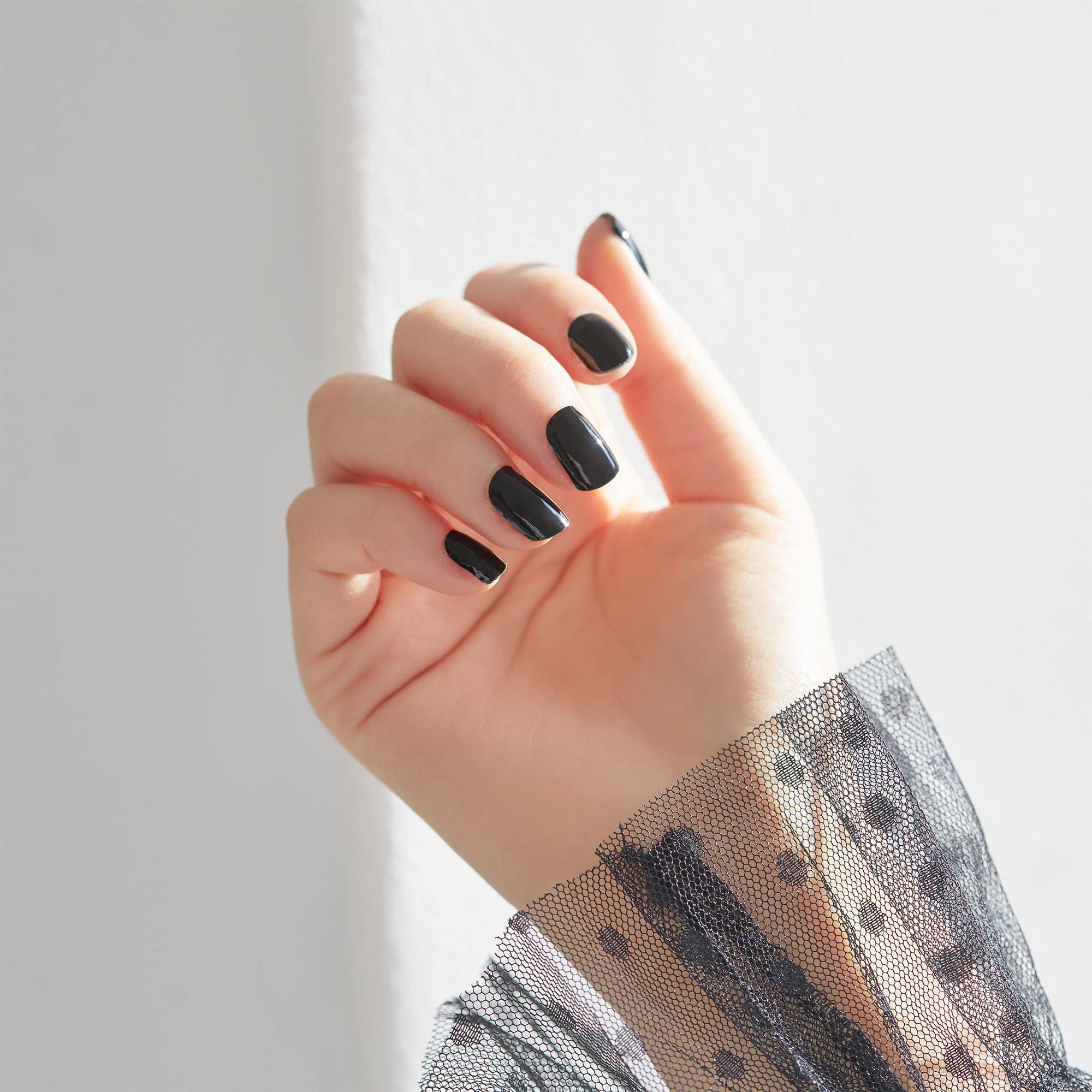Dashing Diva Glaze Nail Strips - Real Black | Works with Any LED Nail Lamp | Long Lasting, Chip Resistant, Semicured Gel Nail Strips | Contains 34 Salon Quality Black Nail Wraps, 1 Prep Pad, 1 Nail File - Image 4