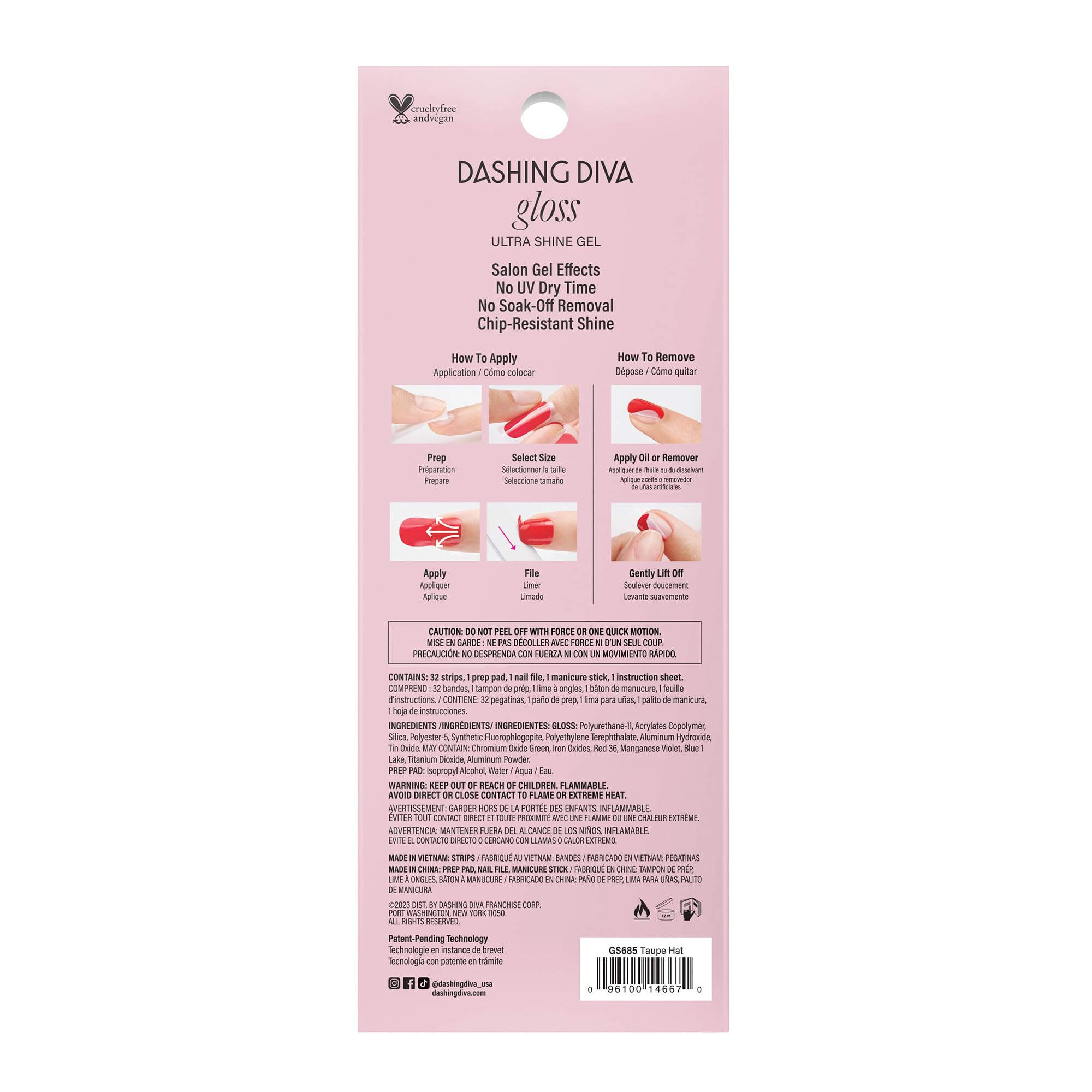 Dashing Diva Gloss Nail Strips - Going Platinum | UV Free, Chip Resistant, Long Lasting Gel Nail Stickers | Contains 32 Strips, 1 Prep Pad, 1 File - Image 4